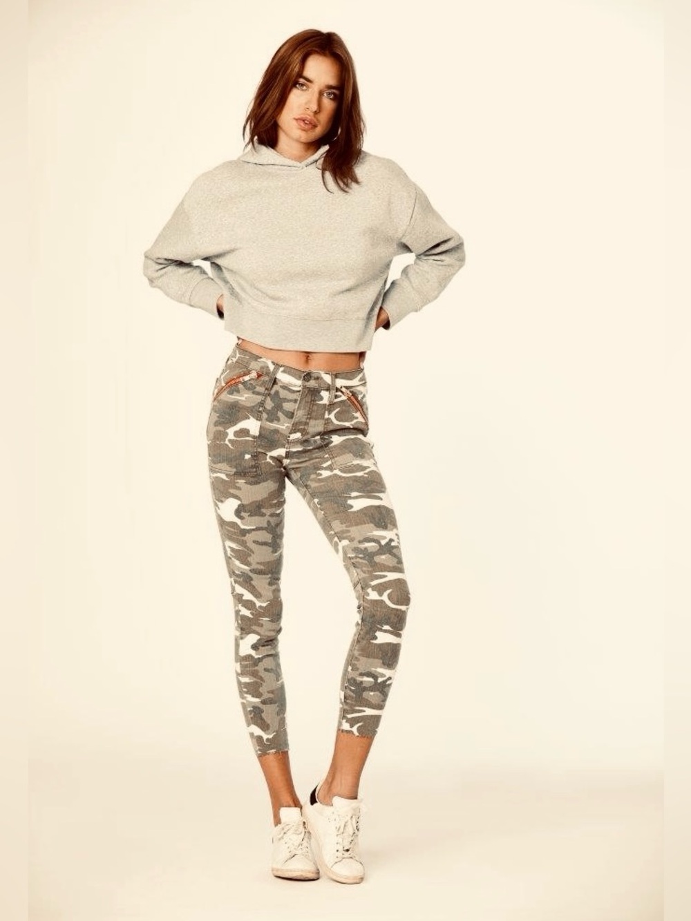 Etienne Marcel Camo Red Zipper Skinny Jeans Raw Hem Green Camouflage.